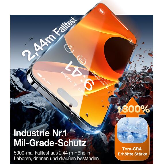 TORRAS für iPhone 14 Pro für panzerglas Unzerstörbares bruchsicheres Schutzfolie Folie Schutzglas Dauerhaft 9H Glas [0 Staub, 0 Blasen], Kompatibel mit Hülle 2 Stück