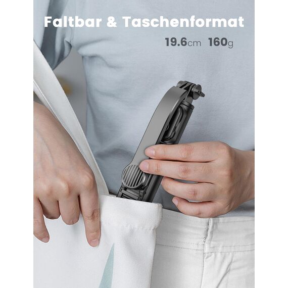 Selfie Stick mit Abnehmbarer Handyhalterung,106 cm Ausziehbares Handy Stativ mit Fernbedienung, 360° Drehbarer StativStänder für iPhone, Samsung und Android-Smartphones (Schwarz)