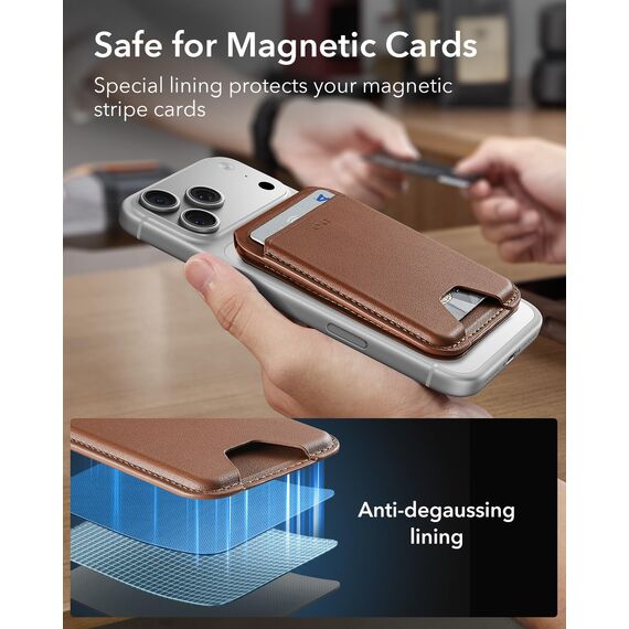 ESR mit MagSafe Wallet, 5 Kartenhalter, RFID-Schutz, für Magsafe Geldbörse mit Ständer, Magnetisches Wallet für iPhone 17/16/15/14/13/12-Serie, für Pixel 10/Pro/Pro XL, Nicht für 13/12 Mini, Braun