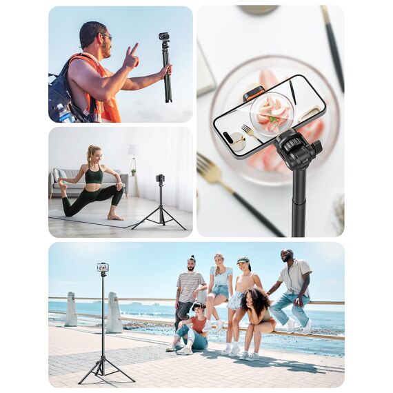 Handy-Stativ & Selfie Stick 180cm, YUMAZLA Verstärkte Lichtstative Stativ für Smartphone, Handystativhalter mit Fernauslöser für iPhone, Samsung (180cm) (Packung mit 2)