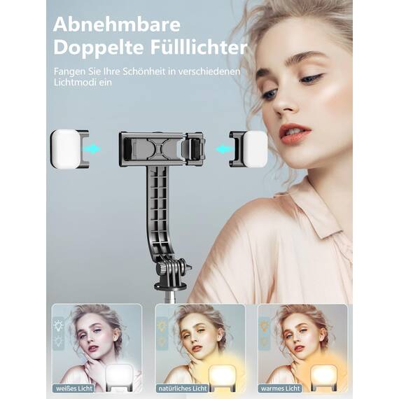 Selfiestick mit Stativ und Fernbedienung, 2 Fülllicht Handy Stativ für Smartphones, Handystativhalter Kompatibel mit iPhone, Android für Selfie, Video, Live-Streaming