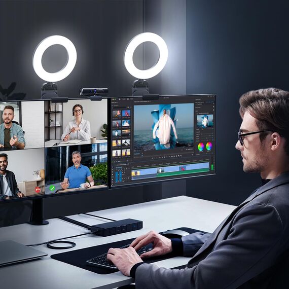 Evershop Ringlicht Laptop PC Videokonferenz Licht 2 Packs,Ring Light 5”Monitor Tisch mit Stativ&Handyhalter 3 Lichtfarben,10 Helligkeitsstufen,360° Drehbar, LED Lampe für Home Office Tiktok YouTube