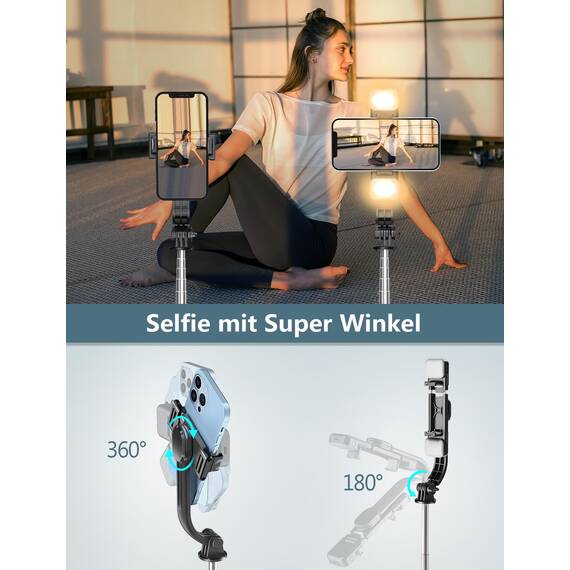 Selfiestick mit Stativ und Fernbedienung, 2 Fülllicht Handy Stativ für Smartphones, Handystativhalter Kompatibel mit iPhone, Android für Selfie, Video, Live-Streaming