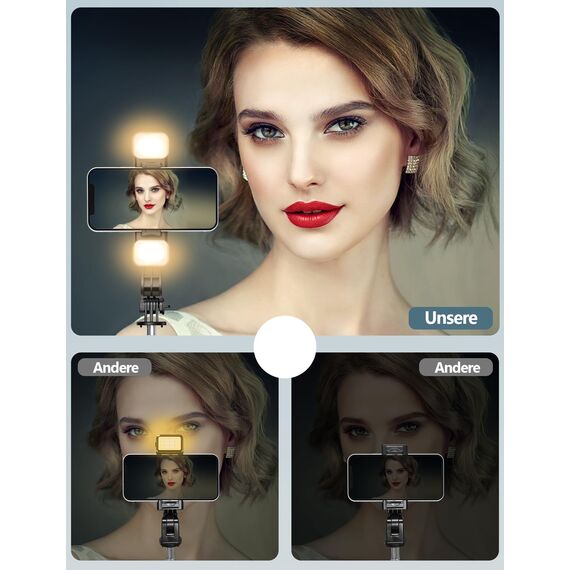 Selfie Stick Stativ mit 2 Fülllicht, Verbessertem Stabil Handy Stative mit Abnehmbarer Fernbedienung, 114cm Stativ für Smartphone Kompatibel mit iPhone Samsung & Android Smartphones