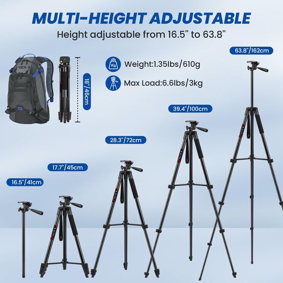 Victiv 162cm Upgrade Handy Stativ, Erweiterbarer Aluminium Stativ mit Fernauslöser für iPhone/Samsung/Huawei, Stative für Smartphone & Leichtes Kamera mit Handyhalter, 3-Wege-Kopf für Fotografie