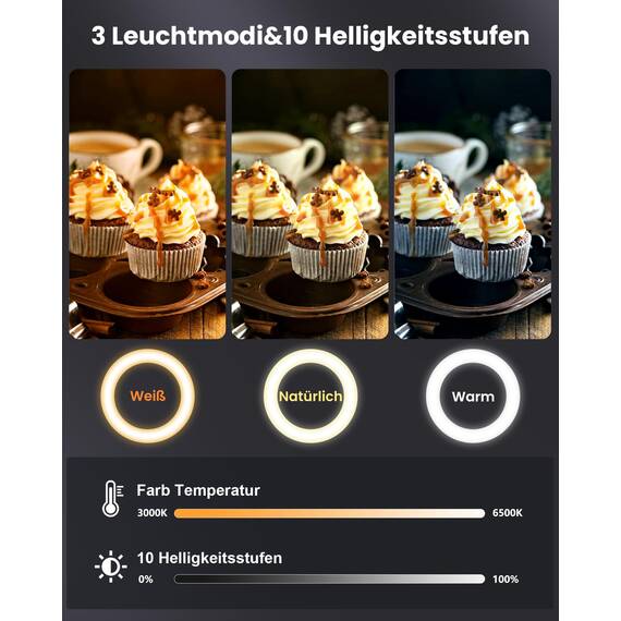 Evershop 10” LED Ringlicht mit Overhead Stativ, 70,8” Flexibler Höhe & 360° Lichtring, Handy Stativ mit Fernbedienung, CRI>95, Blitzgeräte für Tiktok & YouTube, Ringleuchte für Content-Erstellung