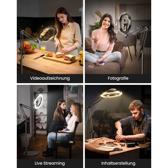 Evershop 10” LED Ringlicht mit Overhead Stativ, 70,8” Flexibler Höhe & 360° Lichtring, Handy Stativ mit Fernbedienung, CRI>95, Blitzgeräte für Tiktok & YouTube, Ringleuchte für Content-Erstellung