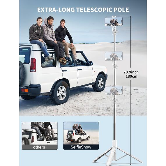 180CM Selfie Stick Stativ, Erweiterbarer All-in-1 Handy Stativ mit Kabelloser Fernbedienung, 360° Rotation Handyhalter Kompatibel mit Gopro, iPhone 15 14 13 12, Samsung, Xiaomi, Huawei (Packung mit 2)