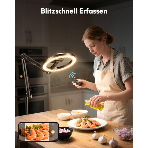 Evershop 10” LED Ringlicht mit Overhead Stativ, 70,8” Flexibler Höhe & 360° Lichtring, Handy Stativ mit Fernbedienung, CRI>95, Blitzgeräte für Tiktok & YouTube, Ringleuchte für Content-Erstellung