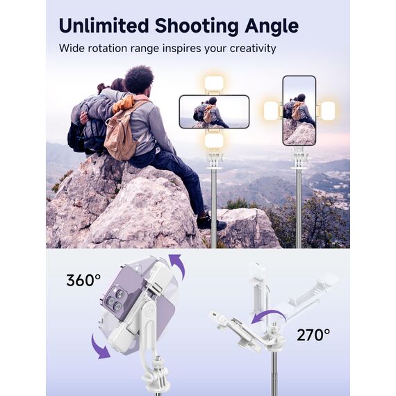 Selfie Stick Stativ mit 2 Fülllicht, 135 cm Erweiterbar SelfieStick mit Abnehmbarer Fernbedienung 360° Drehbarer Tragbar Handyhalterung Stabil Selfie Stange Handy Stativ Kompatibel mit iPhone/Android