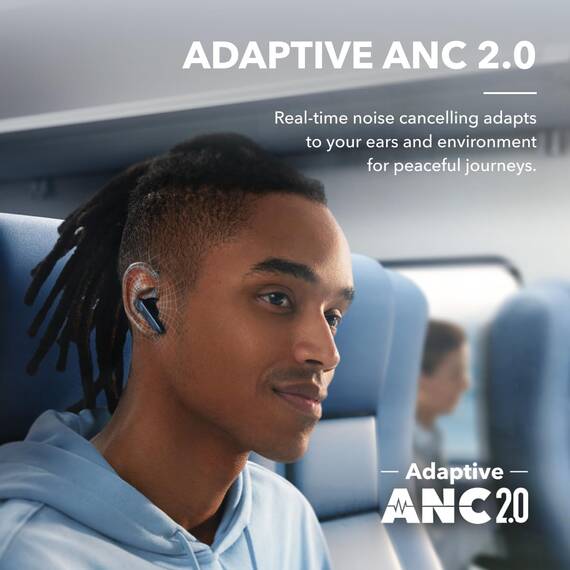 soundcore by Anker Liberty 4 NC Bluetooth-Kopfhörer mit Geräuschunterdrückung, 98,5% Noise Cancelling, Adaptive Geräuschunterdrückung für Ohren und Umgebung, Hi-Res Sound, 50H Wiedergabe (Blau)