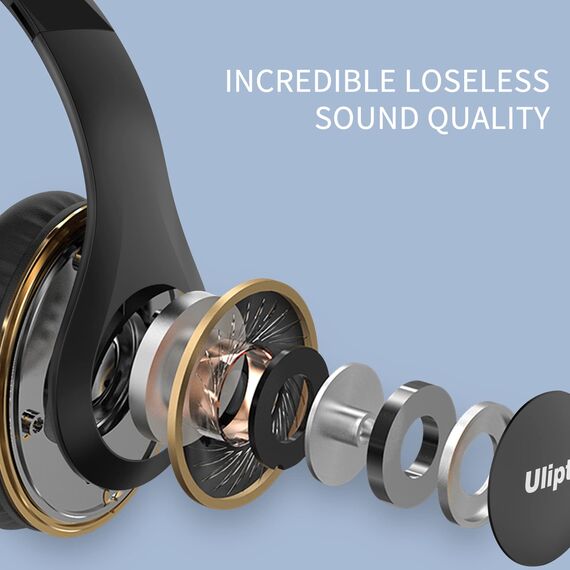 Uliptz Bluetooth Kopfhörer Over Ear, 65 Stunden Spielzeit Kopfhörer Kabellos mit 6 EQ-Modi, HiFi-Stereo Faltbares Bluetooth 6.0 Wireless Headphones für Reisen/Büro/Handy/PC (Schwarz)