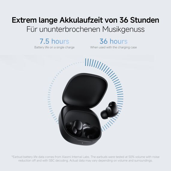 Redmi Buds 6 Play - In-Ear Kopfhörer, 36h Akkulaufzeit, 10mm Dynamik-Treiber mit 4 EQ-Einstellungen, AI-Geräuschunterdrückung für Anrufe, Bluetooth 5.4, Schnellladen für 3h Musik in 10 Minuten, Black