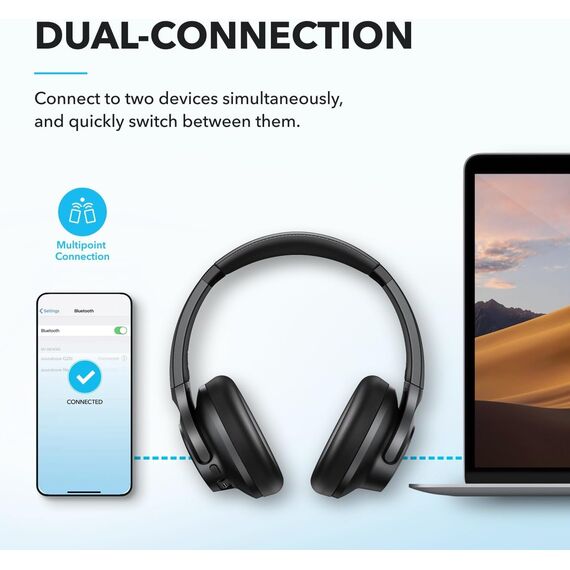 soundcore by Anker Q20i kabelloser Bluetooth Over-Ear-Kopfhörer mit Hybrid Active Noise Cancelling, 40h Spielzeit im ANC-Modus, Hi-Res Audio, Personalisierung per App(Schwarz)(Generalüberholt)