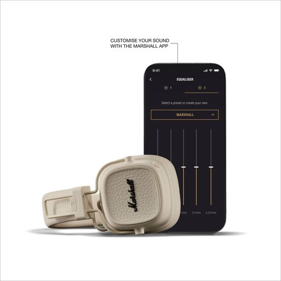 Marshall Major V Bluetooth Kopfhörer, 100 Stunden Spielzeit – Crème