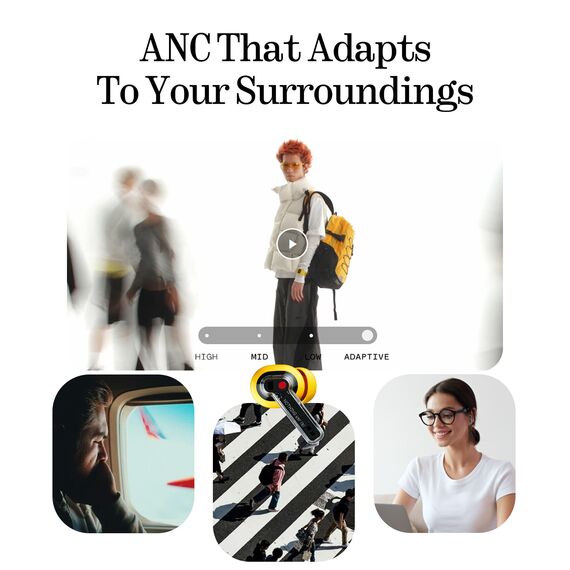 Nothing Ear (a) kopfhörer kabellos Bluetooth mit ANC, Bass-Enhance-Algorithmus und bis zu 42,5 Stunden Wiedergabezeit - Gelb