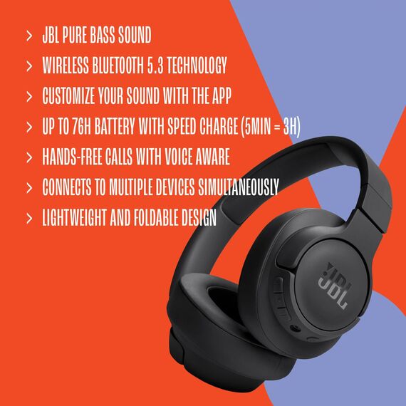 JBL Tune 720 BT Wireless Over-Ear-Kopfhörer – Mit JBL Pure Bass Sound, Bluetooth und leichtem, faltbarem Design – Bis zu 76 Stunden Musikwiedergabe – Weiß