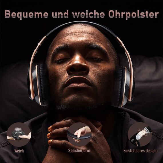 Lankey Sound Kopfhörer Kabellos mit 6 EQ Modi, Kopfhörer Bluetooth, 65 Std Over Ear Kopfhörer Bluetooth mit Eingebautem HD-Mikrofon, FM, SD/TF für Outdoor, Transport, Reisen, Studium