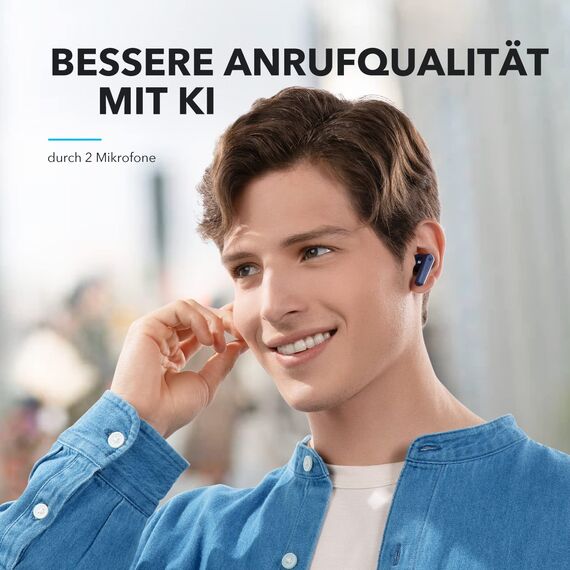 soundcore by Anker P20i Kabellose Bluetooth Kopfhörer in-Ear, 10mm Treiber, Bluetooth 5.3, Anpassbarer EQ, 30 Std. Spielzeit, IPX5 wasserfest, 2 Mikros mit KI, einzeln verwendbar (Blau)