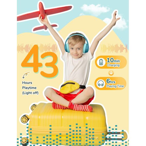 iClever Bluetooth kopfhörer Kinder mit LED-Leuchten, 74/85dBA Lautstärkebegrenzung, 43 Stunden Spielzeit, Stereo-Sound, Typ-C, AUX-Kabel, Bluetooth5.3 Kinderkopfhörer für Tablet/Reisen