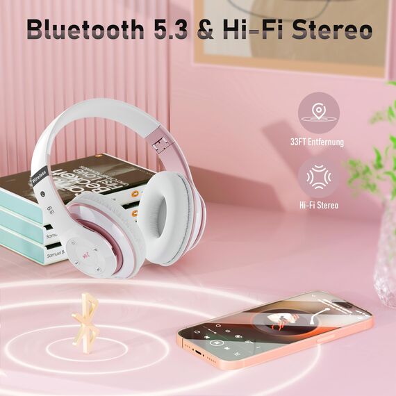 Lankey Sound Kopfhörer Kabellos mit 6 EQ Modi, Kopfhörer Bluetooth, 65 Std Over Ear Kopfhörer Bluetooth mit Eingebautem HD-Mikrofon, FM, SD/TF für Outdoor, Transport, Reisen, Studium