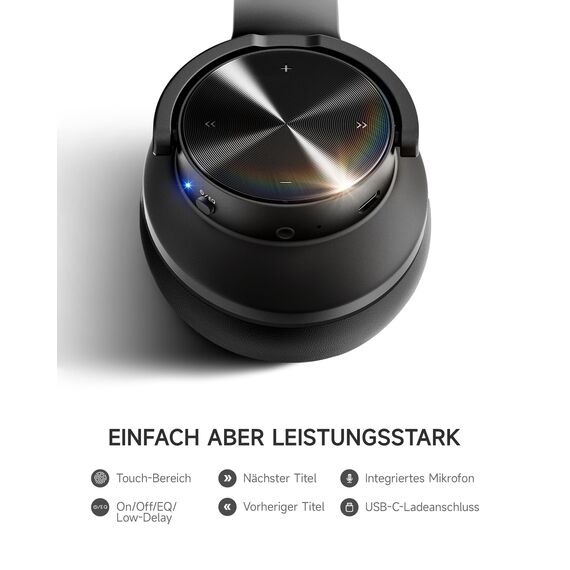 Picun B8 Bluetooth-Kopfhörer, 120 Stunden Wiedergabezeit, kabellose Bluetooth-Kopfhörer mit 3 EQ-Modi, niedriger Latenz, Freisprechfunktion, Over-Ear-Kopfhörer für Reisen, Schwarz