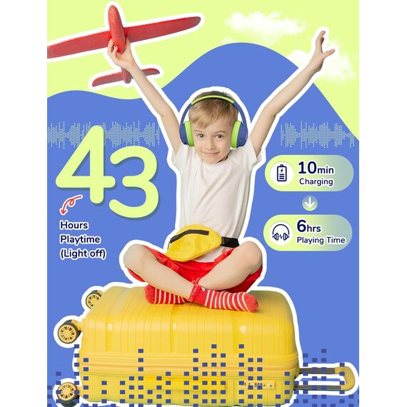 iClever Bluetooth kopfhörer Kinder mit LED-Leuchten, 74/85dBA Lautstärkebegrenzung, 43 Stunden Spielzeit, Stereo-Sound, Typ-C, AUX-Kabel, Bluetooth5.3 Kinderkopfhörer für Tablet/Reisen Blau Grün