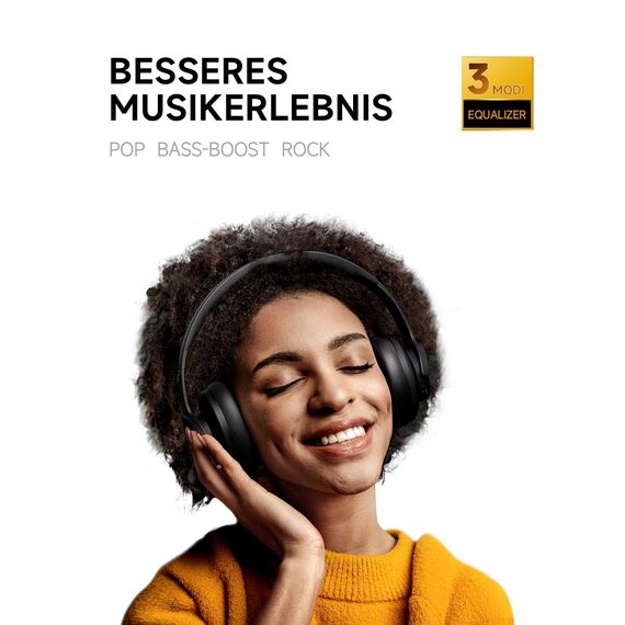 Picun B8 Bluetooth-Kopfhörer, 120 Stunden Wiedergabezeit, kabellose Bluetooth-Kopfhörer mit 3 EQ-Modi, niedriger Latenz, Freisprechfunktion, Over-Ear-Kopfhörer für Reisen, Schwarz
