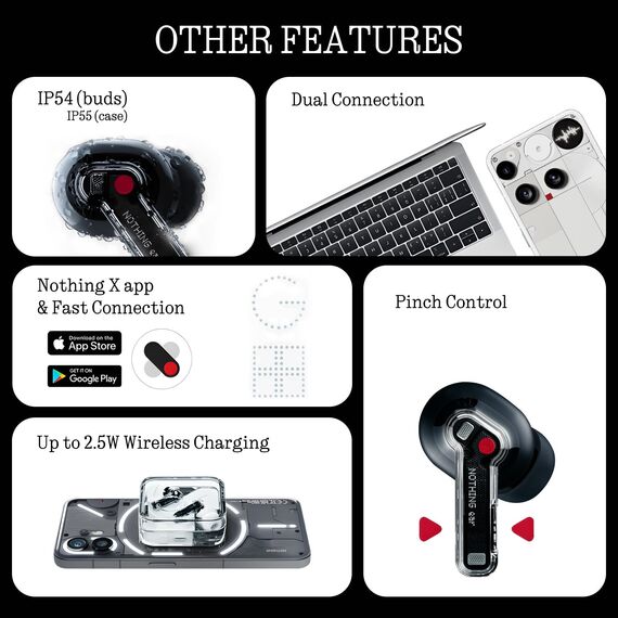 Nothing Ear kopfhörer kabellos Bluetooth mit Hi-Res-Audio, Aktive Geräuschunterdrückung, Fortgeschrittener Equalizer, und bis zu 40,5 Stunden Wiedergabezeit - Weiß