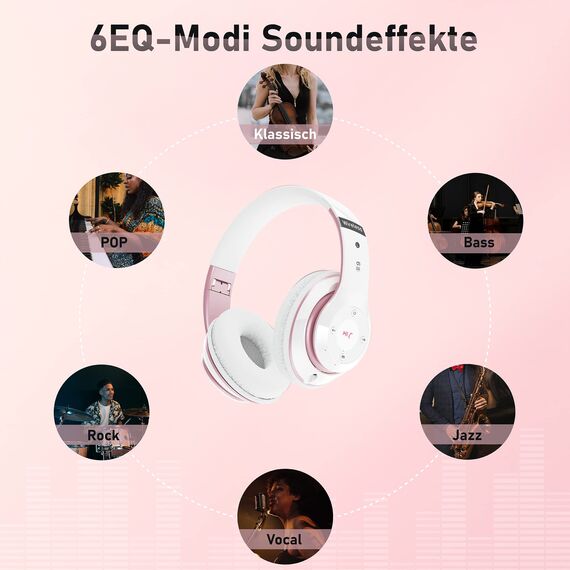 Lankey Sound Kopfhörer Kabellos mit 6 EQ Modi, Kopfhörer Bluetooth, 65 Std Over Ear Kopfhörer Bluetooth mit Eingebautem HD-Mikrofon, FM, SD/TF für Outdoor, Transport, Reisen, Studium