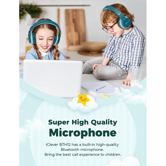 iClever Bluetooth Kinder Kopfhörer, Farbige LED-Leuchten, Kinderkopfhörer Over-Ear mit 74/85dBA Lautstärkebegrenzung, 85 Stunden Spielzeit, Bluetooth 5.2, eingebautes Mikrofon BTH12