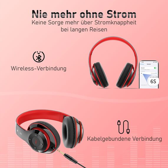Lankey Sound Kabellose Kopfhörer mit 6 EQ Modi, Kopfhörer Over Ear, 65 Std Kopfhörer Kabellos Bluetooth Over Ear mit Eingebautem HD-Mikrofon, FM, SD/TF für Outdoor, Transport, Reisen, Studium