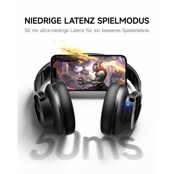 Picun B8 Bluetooth-Kopfhörer, 120 Stunden Wiedergabezeit, kabellose Bluetooth-Kopfhörer mit 3 EQ-Modi, niedriger Latenz, Freisprechfunktion, Over-Ear-Kopfhörer für Reisen, Schwarz