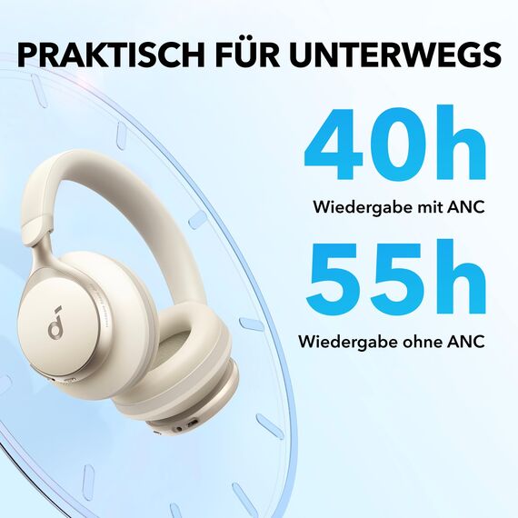 soundcore by Anker, Space One Kabellose Over-Ear Bluetooth Kopfhörer, Aktives Noise Cancelling, 2X stärkere Stimmunterdrückung, 40h Wiedergabe, App, Hi-Res Audio, Bluetooth 5.3 (Cafe Latte)