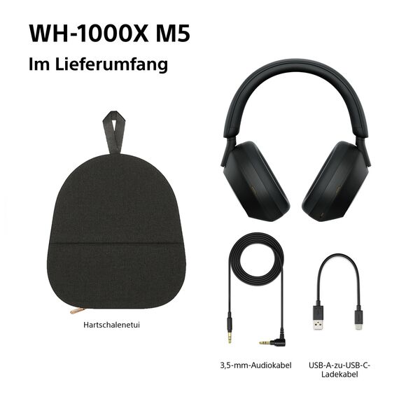 Sony WH-1000XM5 inkl. Hardcase, Kabelloser Premium-Kopfhörer mit Noise Cancelling, Bluetooth, kristallklare Anrufqualität, Hi-Res-Audio, bis zu 30 Std Akkulaufzeit, iOS & Android - Schwarz