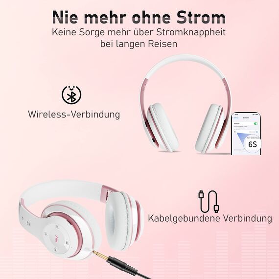 Lankey Sound Kopfhörer Kabellos mit 6 EQ Modi, Kopfhörer Bluetooth, 65 Std Over Ear Kopfhörer Bluetooth mit Eingebautem HD-Mikrofon, FM, SD/TF für Outdoor, Transport, Reisen, Studium