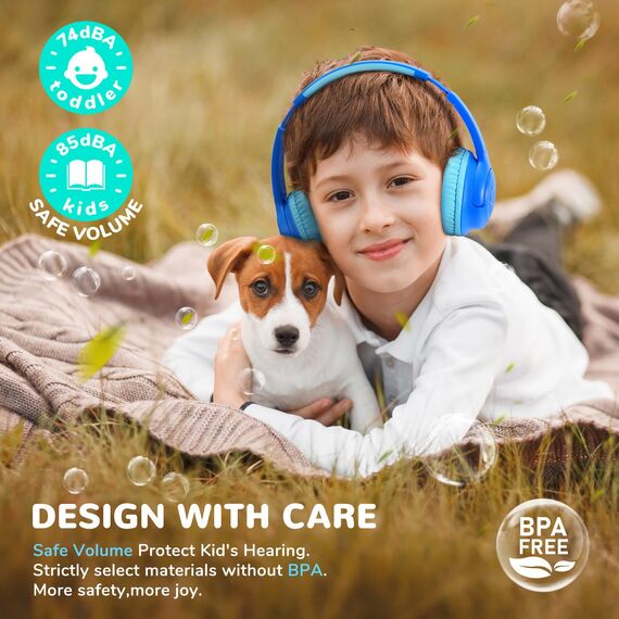 iClever Bluetooth Kopfhörer Kinder mit LED-Leuchten, 74/85dBA Lautstärkebegrenzung, 43 Stunden Spielzeit, Stereo-Sound, Typ-C, AUX-Kabel, Bluetooth5.3 Kinderkopfhörer für Tablet/Reisen