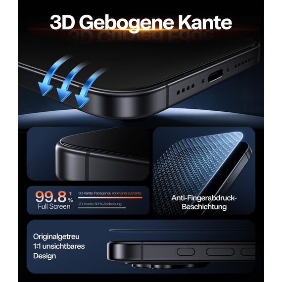 TORRAS OrigArmor AR für iPhone 17 Pro Max für Panzerglas [3D Perfekte Passform&100% blendfrei] Militärstandard Bruchsichere Schutzfolie für iPhone 17 Pro Max Folie 9H+ Glas Kratzfest,0 Fehler Montage