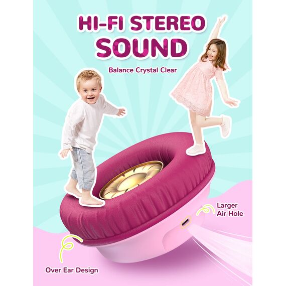 iClever Bluetooth Kopfhörer Kinder mit LED-Leuchten, 74/85dBA Lautstärkebegrenzung, 43 Stunden Spielzeit, Stereo-Sound, Typ-C, AUX-Kabel, Bluetooth5.3 Kinderkopfhörer für Tablet/Reisen