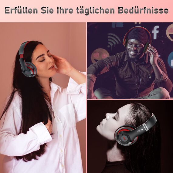 Lankey Sound Kabellose Kopfhörer mit 6 EQ Modi, Kopfhörer Over Ear, 65 Std Kopfhörer Kabellos Bluetooth Over Ear mit Eingebautem HD-Mikrofon, FM, SD/TF für Outdoor, Transport, Reisen, Studium