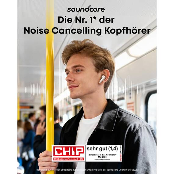 soundcore Liberty 5 by Anker, kabellose Earbuds mit Noise Cancelling, 2X stärkere Stimmreduktion, ANC in Echtzeit, Schnellladen, Dolby Audio, klare KI-Telefonate mit 6 Mics, Lange Akkulaufzeit