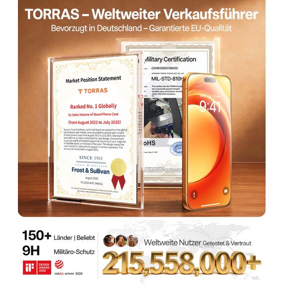 TORRAS Präzise für iPhone 17 Pro für Panzerglas [Full Screen] Exklusive Schutzfolie für iPhone 17 Pro Folie 9H+ glas [Nr.1 Stoßfest], Auto Montage, Kompatibel mit Hülle, 2 Stück