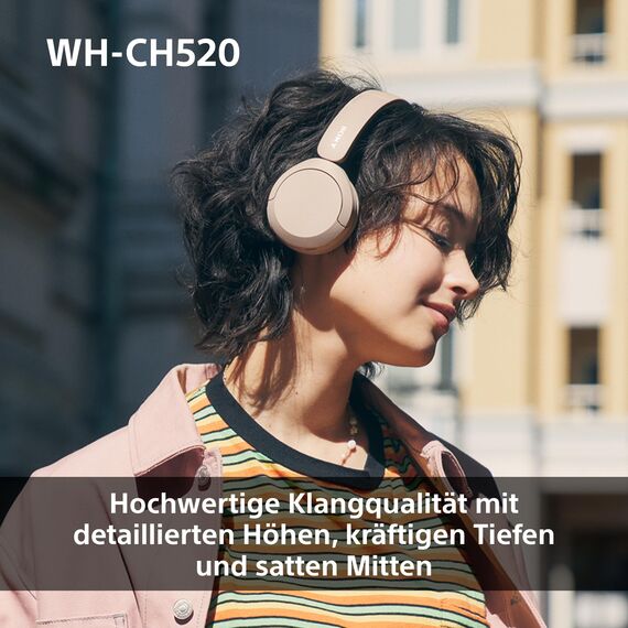 Sony WH-CH520 Kabelloser Bluetooth On-Ear-Kopfhörer, hohe Klangqualität, leichtes Design, bis zu 50 Stunden Akkulaufzeit, Schnellladung, EQ, klare Gesprächsqualität, iOS und Android - Rosa