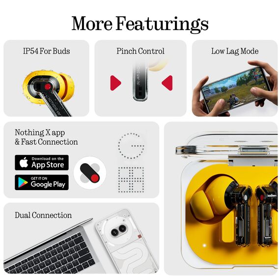 Nothing Ear (a) kopfhörer kabellos Bluetooth mit ANC, Bass-Enhance-Algorithmus und bis zu 42,5 Stunden Wiedergabezeit - Gelb