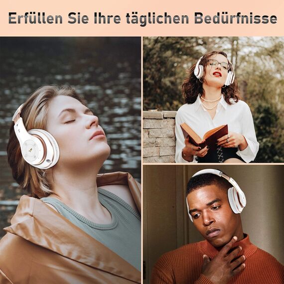 Lankey Sound Kopfhörer Kabellos mit 6 EQ Modi, Kopfhörer Bluetooth, 65 Std Over Ear Kopfhörer Bluetooth mit Eingebautem HD-Mikrofon, FM, SD/TF für Outdoor, Transport, Reisen, Studium