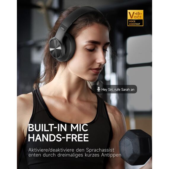 Picun B8 Bluetooth-Kopfhörer, 120 Stunden Wiedergabezeit, kabellose Bluetooth-Kopfhörer mit 3 EQ-Modi, niedriger Latenz, Freisprechfunktion, Over-Ear-Kopfhörer für Reisen, Schwarz