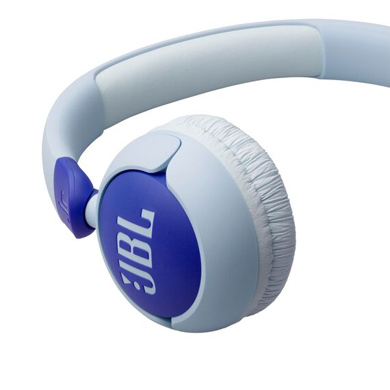 JBL Junior 320, On-Ear-Kopfhörer mit Kabel und eingebautem Mikrofon für Kinder, JBL Safe Sound, niedriger Lautstärke, 12 mm Soft Pad und Sticker-Set, tragbares Design, Blau