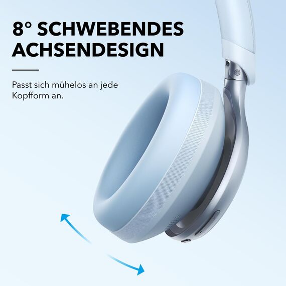 soundcore by Anker, Space One Kabellose Over-Ear Bluetooth Kopfhörer, Aktives Noise Cancelling, 2X stärkere Stimmunterdrückung, 40h Wiedergabe, App, Hi-Res Audio, Bluetooth 5.3 (Himmelblau)