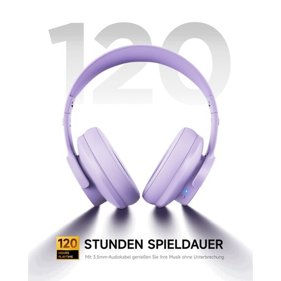 Picun B8 Kopfhörer, kabellos, Bluetooth, 120H Bluetooth-Kopfhörer über Ohr mit 3EQ-Musikmodi, Freisprecheinrichtung, tiefer Bass-Kopfhörer für Reisen, Zuhause, Büro, Handy, PC (lila)