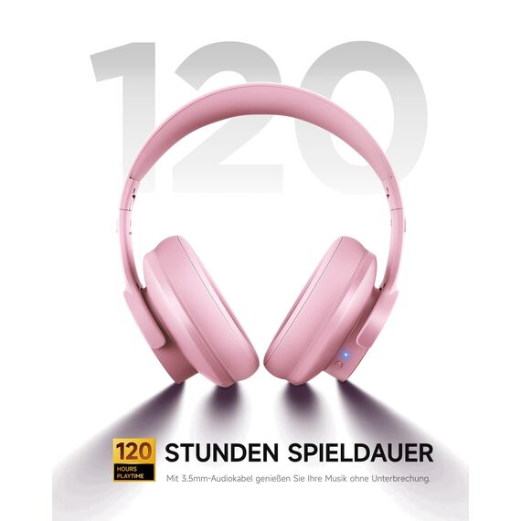 Picun B8 Kopfhörer, kabellos, Bluetooth, 120H Bluetooth-Kopfhörer über Ohr mit 3EQ-Musikmodi, Freisprecheinrichtung, tiefer Bass-Kopfhörer für Reisen, Zuhause, Büro, Handy, PC (Rosa)